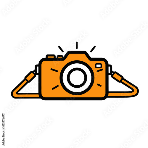 Vector Illustration of Camera Icon in Modern Minimalist Style with Bright Orange and Black Colors for Photography and Media Design