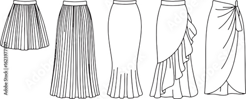 Pleated midi and maxi skirts with ruffled and wrap styles fashion clothing