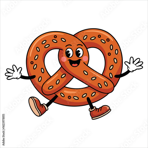 Vintage cartoon mascot vector featuring burger, bread, sandwich and pastry. 50s 60s 70s groovy bakery themed character illustration for restaurants