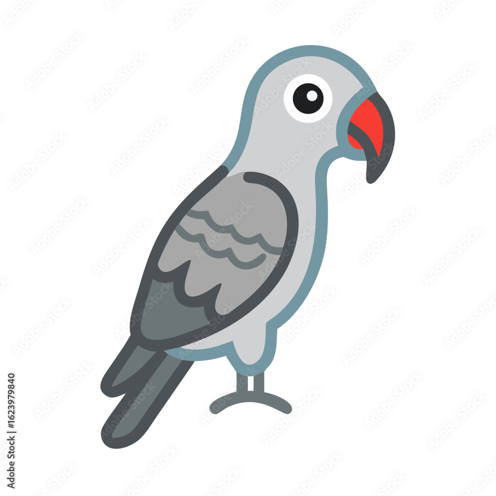 Fototapeta premium Stylized African Grey Parrot Illustration on Black Background, Isolated Vector