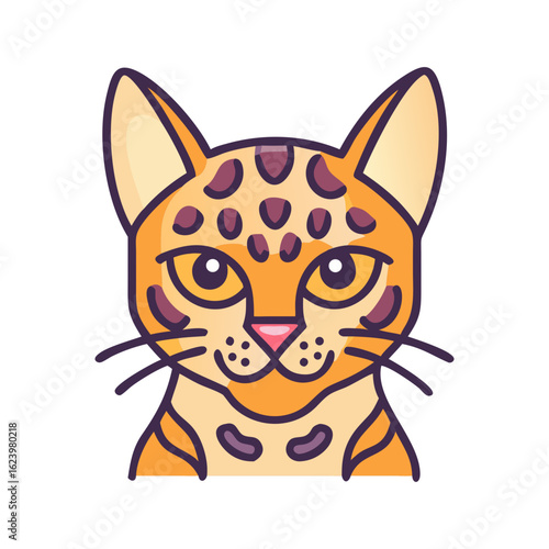 Cartoon Bengal Cat Illustration with Spots, Cute Feline Pet Portrait