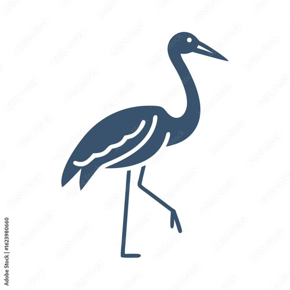Fototapeta premium Elegant Heron Silhouette on Black Background, Bird Vector Illustration, Waterfowl Art
