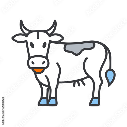 Cute Cartoon Cow Illustration with Blue Accents, Perfect for Children's Content