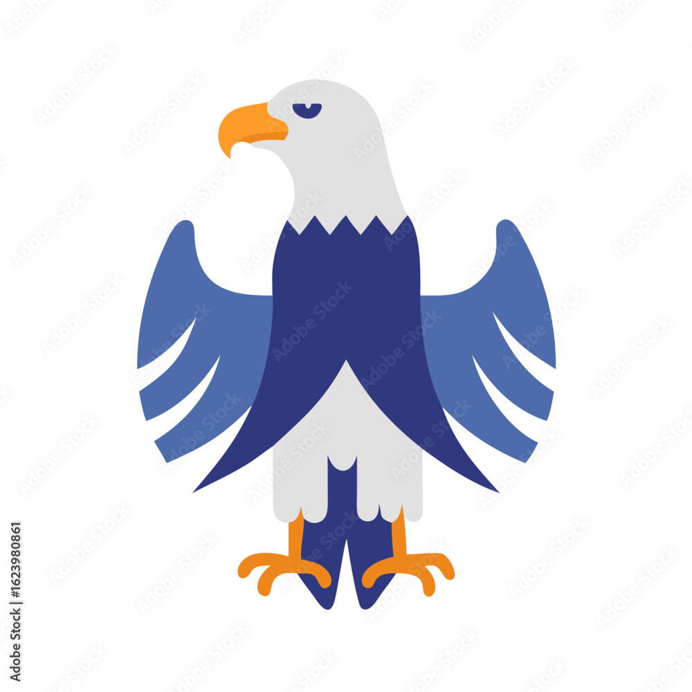 Fototapeta premium Stylized Eagle Icon with Blue Wings on Black Background Illustration