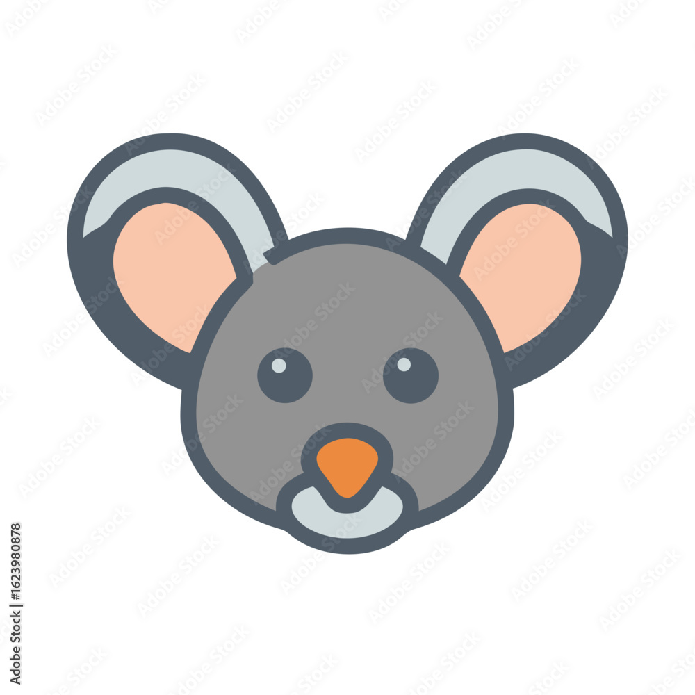 Fototapeta premium Cute Cartoon Mouse Head Vector Icon Illustration on Black Background