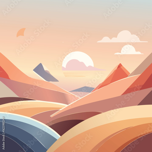 Minimalist Vector Illustration of Overlapping Geometric Shapes in Muted Earthy Tones – Abstract Modern Design with Clean Lines and Balanced Composition