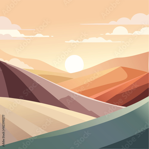 Minimalist Vector Illustration of Overlapping Geometric Shapes in Muted Earthy Tones – Abstract Modern Design with Clean Lines and Balanced Composition