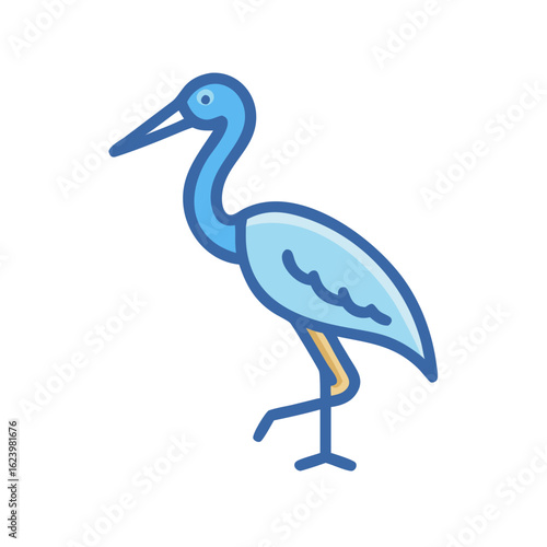 Blue Heron Illustration on Black Background - Bird Icon for Design