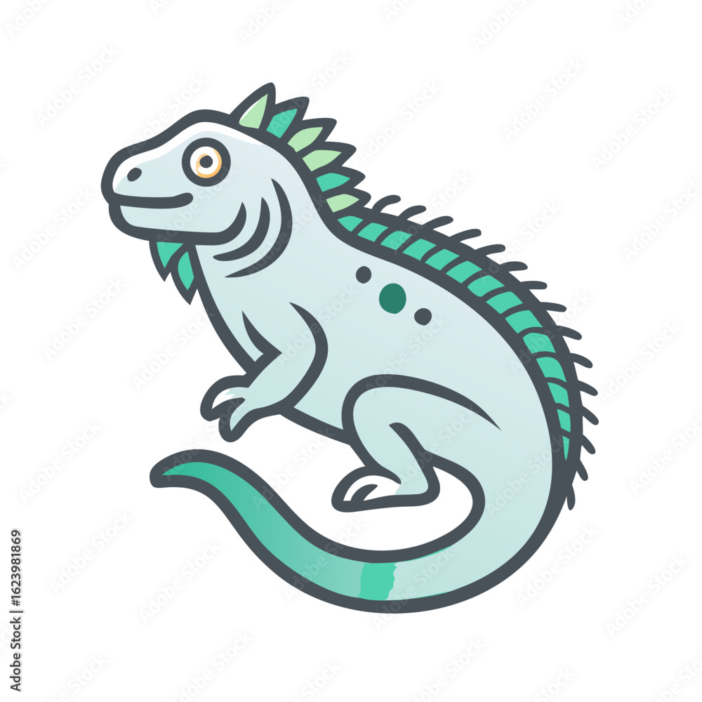 Obraz premium Cartoon Iguana Vector Illustration: Reptile Character Design with a Teal Color Palette