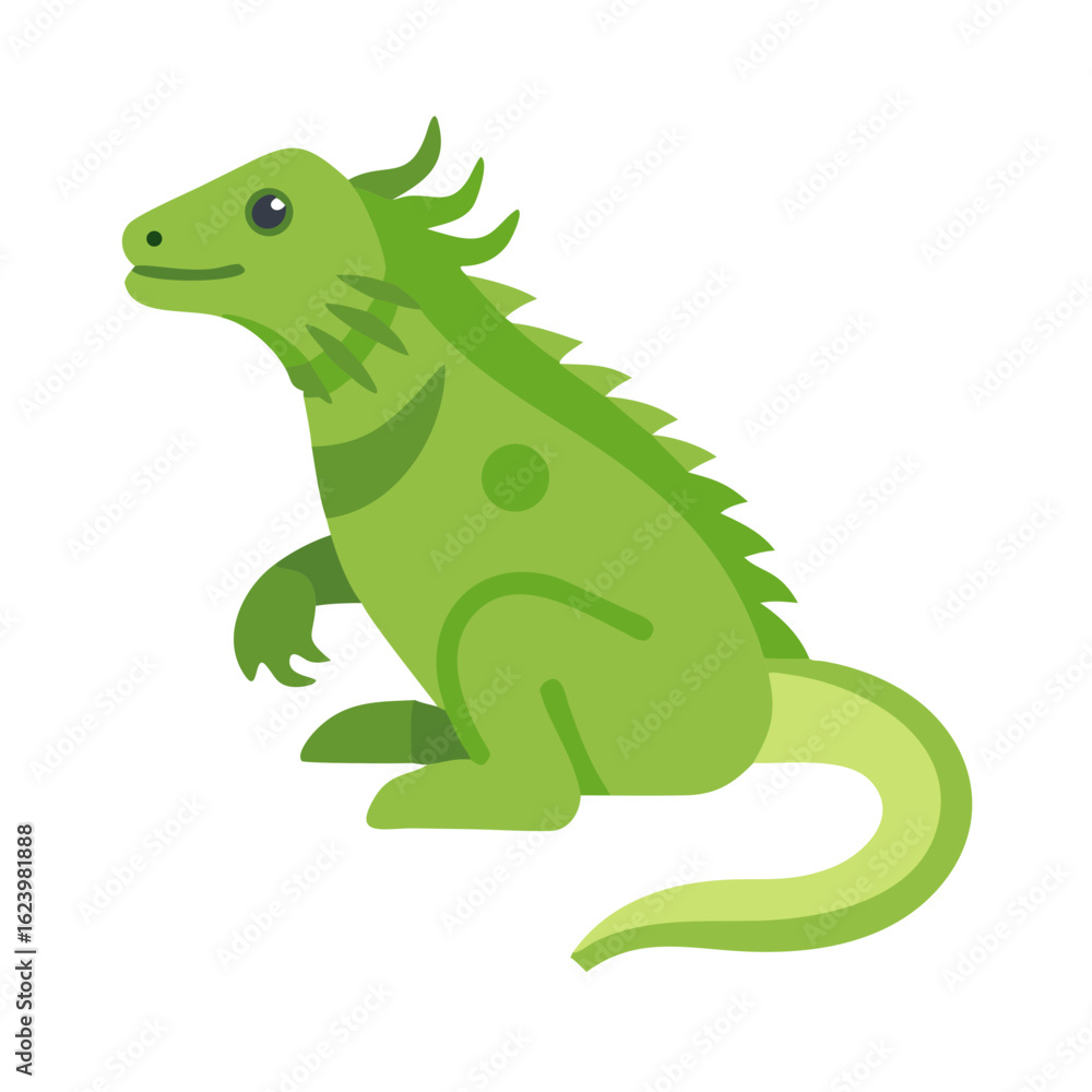 Fototapeta premium Green Iguana Cartoon Illustration: Reptile Vector Design on Black Background