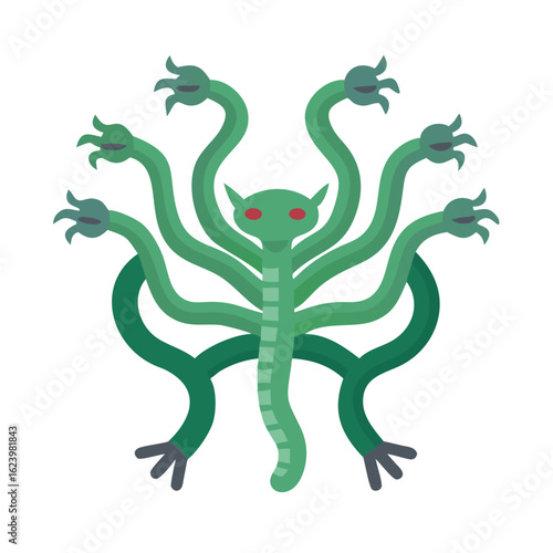 Hydra Illustration: Multi-Headed Serpent Design on Black Background