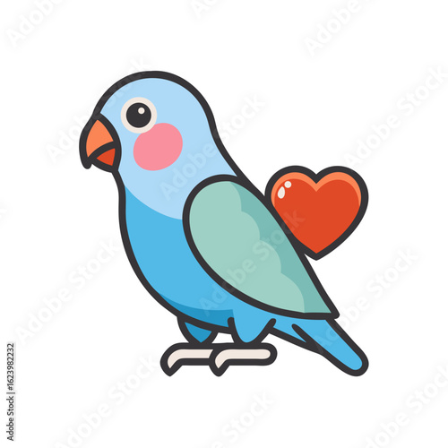 Cute Blue Lovebird with Heart Icon on Black Background Illustration