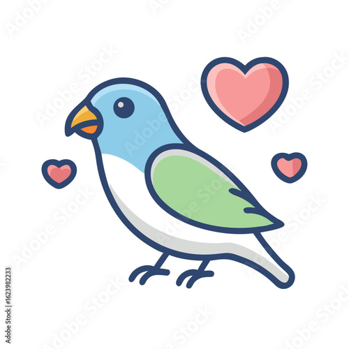 Cute Lovebird Vector with Hearts, Valentine's Day Illustration on Black Background