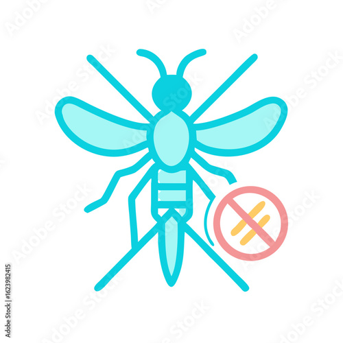 Mosquito Control Icon with Prohibition Sign for Disease Prevention and Awareness