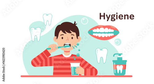 Boy Brushing Teeth For Healthy Mouth, Dental Care And Hygiene Routine
