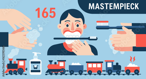 Daily Hygiene Routine With Hand Washing And Teeth Brushing Illustration