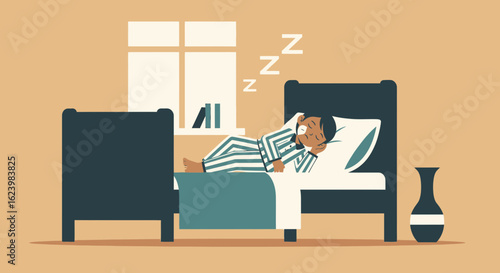Boy Relaxing Peacefully in Bedroom During Naptime Illustration With Decoration