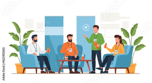Delegates Having Refreshments And Discussion In Trade Show Lounge Area