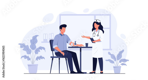 Digital Health Nurse Checking Patient Blood Pressure in Doctor's Office