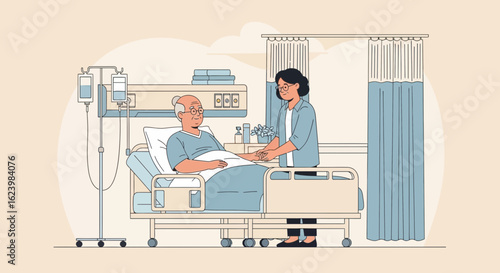 Caring Woman Holding Senior Patient Hand Offering Support In Hospital
