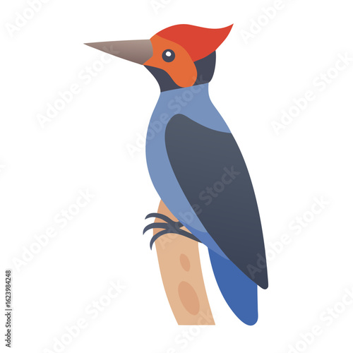 Stylized Illustration of a Red-Headed Woodpecker Perched on a Branch