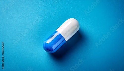single blue and white capsule on white background