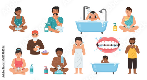 Diverse People Enjoying Daily Hygiene Practices At Home Or In Spa Center