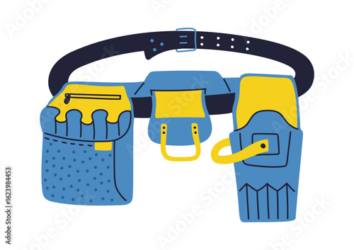 Tool belt, work clothes for repair builders, workwear carpenters, plumber, fitters vector illustration. Professional design modern worker tool belt for builder, mechanic