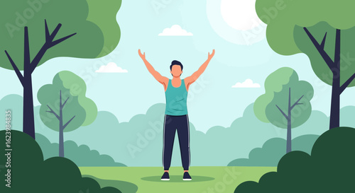 Embracing Nature Man Performing Stretching Exercises In The Green Park