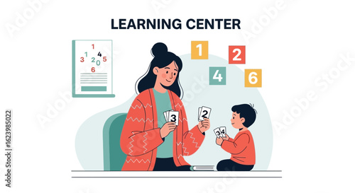 Engaging Young Minds Teacher And Child Learning Numeracy With Playing Cards