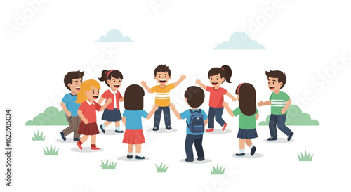 Circle Of Joyful Youngsters Embracing Childhood Fun Together Outdoor Playtime