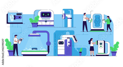 Concept Of Automated Services With People Using Futuristic Machines