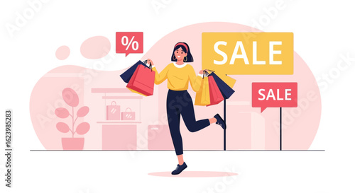 Enthusiastic Shopper Enjoying Big Discounts At Retail Store Sales Event