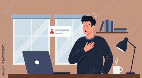 Excited Man Receives Notification On Laptop For Good News Working From Home