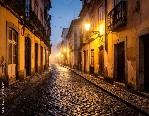 Cobblestone street at dusk (1)