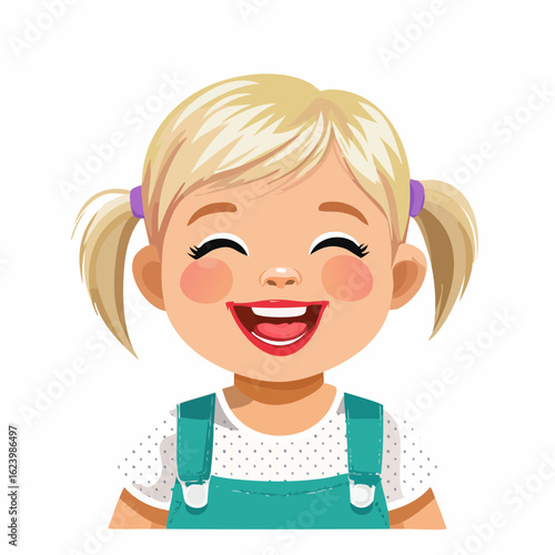 stippling portrait of white toddler giggling with micro-dot lips and macro-dot shading, detailed vector child expression illustration