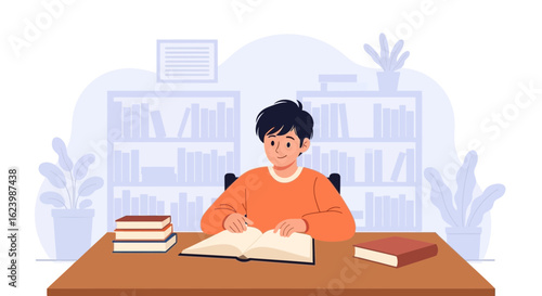 Focused Student Immersed In Studies At Home Surrounded By Literary Resources