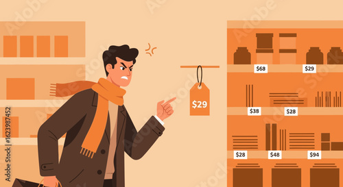 Man Complaining About Prices In Store With Expensive Cost Products