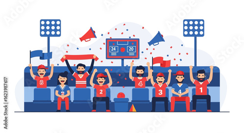 Happy Sport Fans Cheering in The Stadium Tribune During Football Game