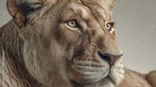 Close-up portrait of a majestic lioness capturing her intense gaze and powerful presence