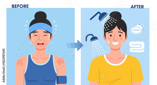 From Exhaustion To Freshness Illustrating Personal Hygiene After Physical Activity