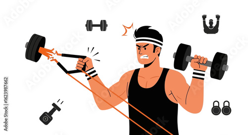 Frustrated Athlete Breaking Gym Equipment During Intense Workout Session