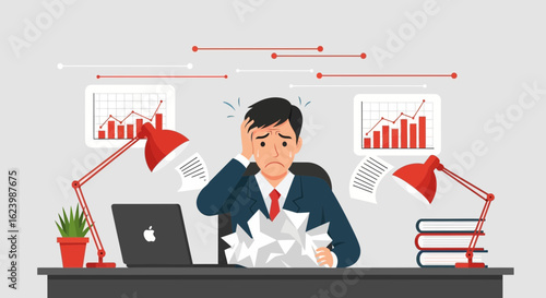 Frustrated Businessman Experiencing Failure Due To Data Analysis Issues