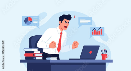 Frustrated Businessman Feeling Angry At His Desk With Computer Problem