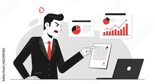 Frustrated Businessman Reacts to Bad Financial Report And Unproductive Performance