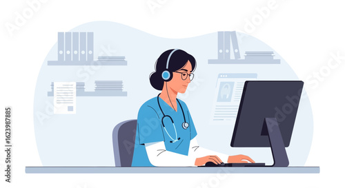 Healthcare Professional Providing Telemedicine Services And Virtual Patient Support