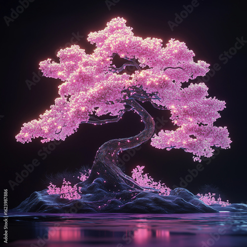 Wallpaper Mural サイバーパンクな雰囲気の光る桜の木 Torontodigital.ca