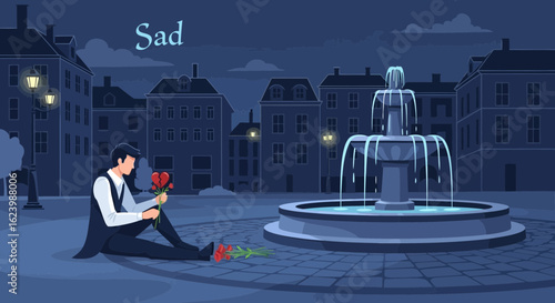 Heartbreak In The City Night Loneliness And Unrequited Love Scene At Fountain