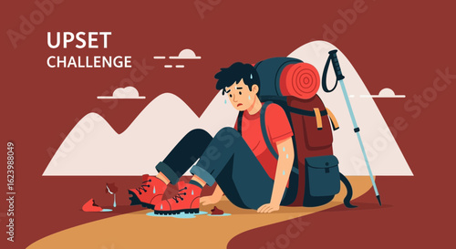 Hiker Facing Uphill Challenge Feeling Exhausted and Disappointed After Trekking