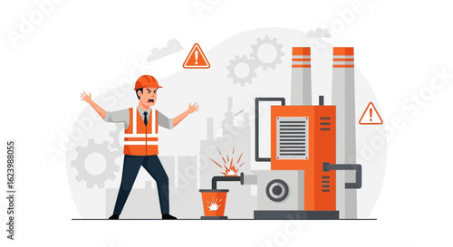 Frustrated Worker Witnessing Industrial Accident Due To Equipment Malfunction